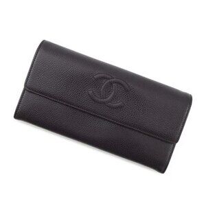 CHANEL CC Logo Long Flap Wallet Calfskin Purple